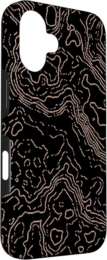 Topography Black & Brown Abstract Pattern Topographic Map Case for iPhone 16