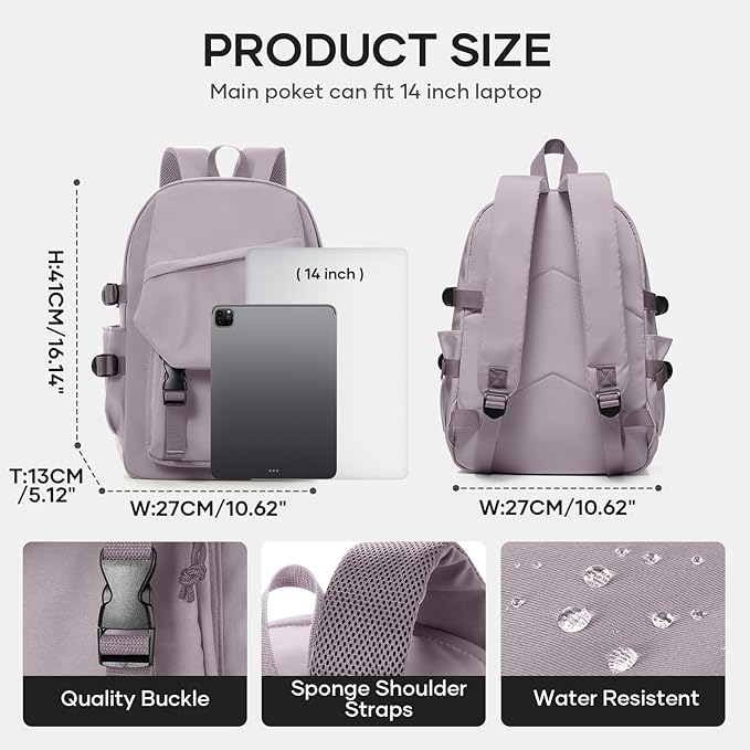 coowoz College Backpack Waterproof Black College Bags For Women Lightweight Travel Rucksack Casual Daypack Laptop Backpacks For Men Women(Pink Purple)