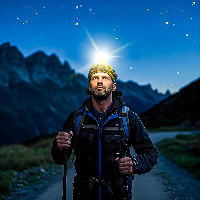 Bright Headlamp Adjustable Focus Motion Sensor Warning Light, 8 Modes 80 Hours Standby Time Head Lamp, IP65 Waterproof 125°Angle Head Lights for Hiking Camping Emergency Outdoor