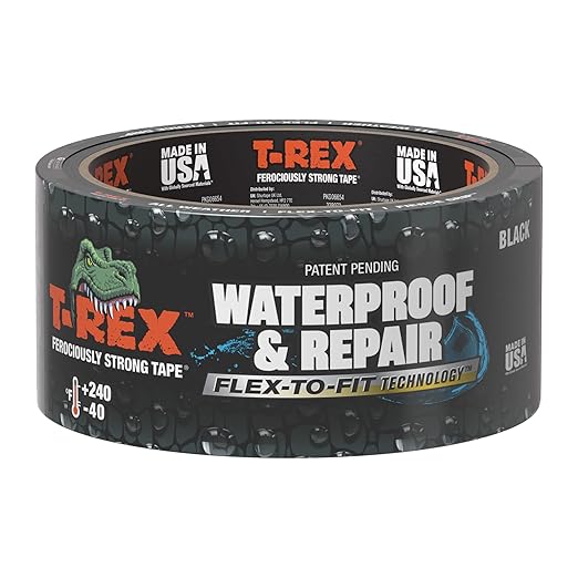 T-REX Flexible Waterproof Tape - Heavy Duty Adhesive Waterproofing Tape for Repair, Leaks, Roof Patches - Extreme Weather & UV Resistance - Black, 1.88" x 30 ft. (Pack of 1)