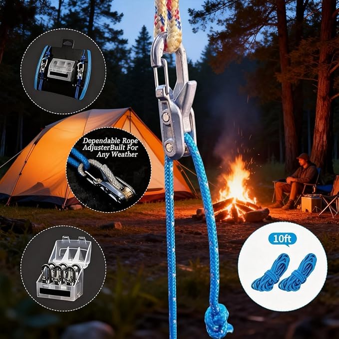 6-Pack Rope Tensioner Paracord Adjusters,Rope Tightening Tool,Knot-Free Locking Tie-Down Tool with Roller, Quick Adjust Buckle for Camping,Tarps,Guy Lines,Boating & Outdoor Gear 1PCS