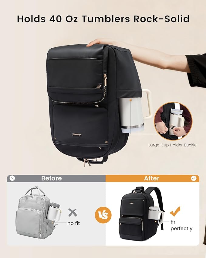 LOVEVOOK Laptop Backpack for Women with Large Capacity Cup Pocket, 18 inch Work Purse Travel Bag for Teacher Nurse, Waterproof Computer Business Back Pack, Cute Bookbag for School College, Black