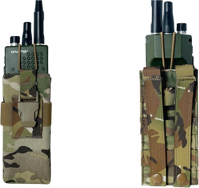 Radio Holster Walkie Talkie Pouch - 500D Nylon Molle System 3mm Bungee Storage Bag for Utility Tactical Belt Accessory Fits Standard Handset
