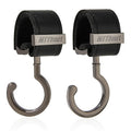 2 Pack Stroller Hooks,Strong Synthetic Leather Hook-and-Loop Fastener&High-Quality Metal Hooks,Universal Bag Clip|360° Rotation, 66lb Capacity,Non-Slip-Fits Wheelchair(Black-Silver Gray)