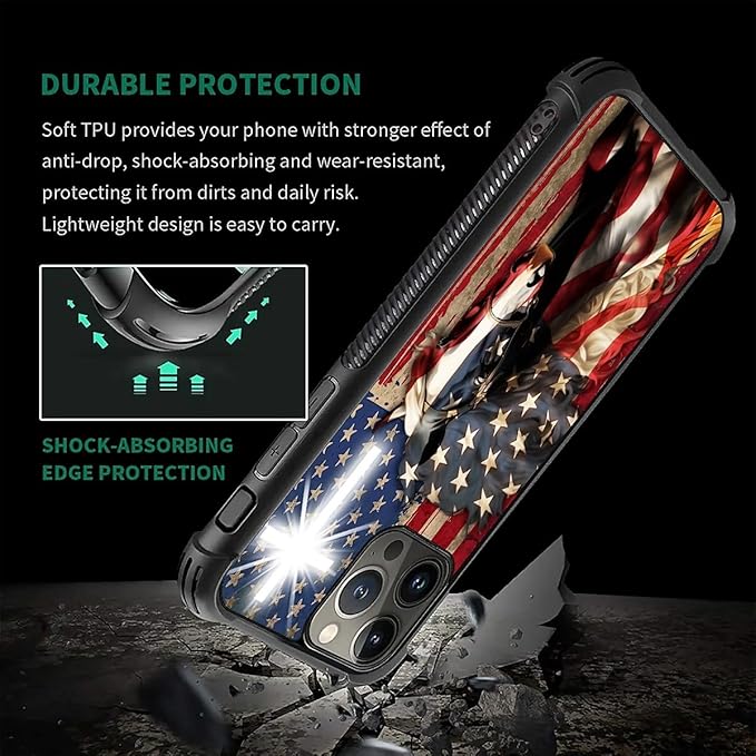 for iPhone 16 Pro Max Case, Red American Flag Horse Cross Pattern Graphic Design Girl Boy Soft Silicone Hard Acrylic Shock Protection for iPhone 16 Pro Max