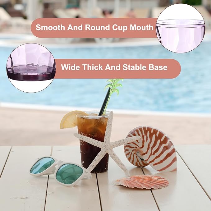 uxcell 7oz Acrylic Drinking Glasses, 2Pcs Plastic Reusable Tumblers Drinkware Unbreakable Water Glasses Cups Stackable & Dishwasher Safe for Home Outdoors Restaurant, Purple