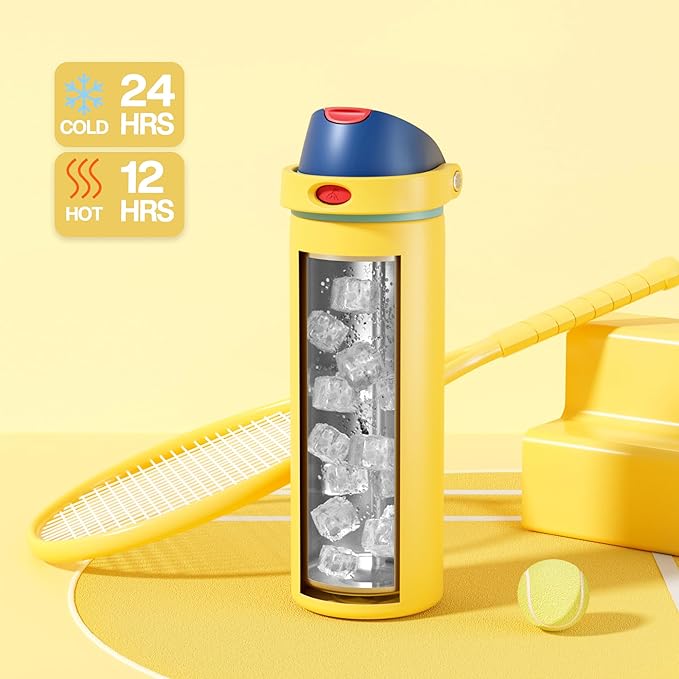 POWCAN 24 oz Stainless Steel Water Bottle: 2-in-1 Push-Button Spout & Quick-Flip Straw, Leakproof, Cold 24Hrs, Fits Car Cup Holder, Insulated Sports Water Bottle for Women, Girls (Red Apple Charm)