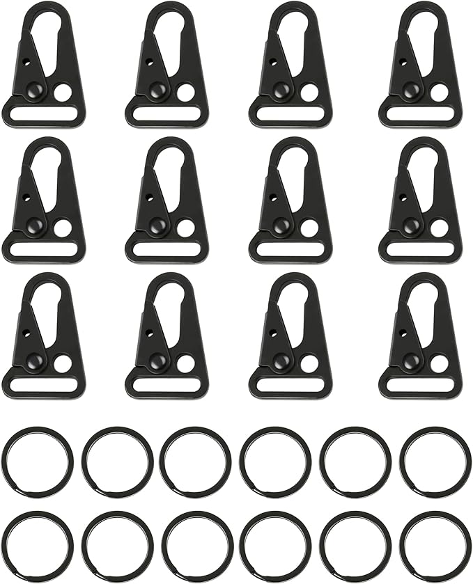 12 Sets Tactical Snap Hooks, 1" Small Keychain Clip with Metal Key Ring for Molle Bags,Paracord Bracelets,Use for Camping,Hiking,Traveling,Outdoor Activity