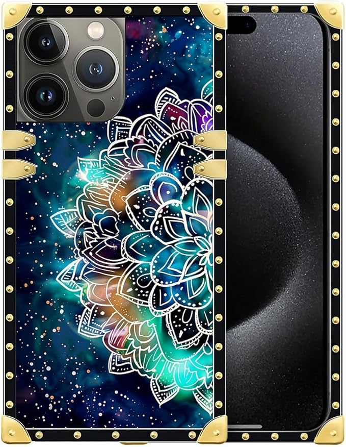 Compatible with iPhone 16 Pro Case, Starry Sky Colourful Mandala Luxury Golden Decoration for Girl Women Soft TPU Shockproof Protective Hard PC Back