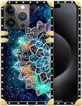 Compatible with iPhone 16 Pro Case, Starry Sky Colourful Mandala Luxury Golden Decoration for Girl Women Soft TPU Shockproof Protective Hard PC Back