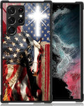 for Samsung Galaxy S23 Ultra Case, Red American Flag Horse Cross Pattern Graphic Design Girl Boy Soft Silicone Hard Acrylic Shock Protection for Samsung Galaxy S23 Ultra