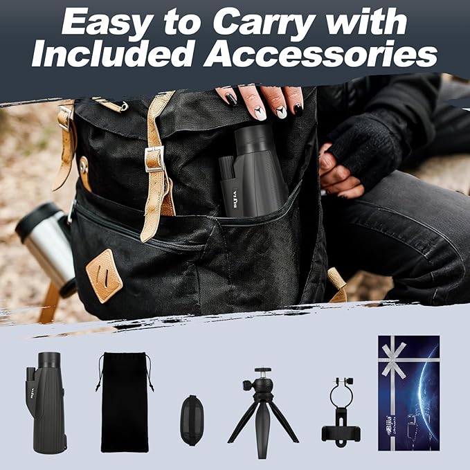 BIJIA 10x50 Monocular Telescope – True 10x Steady Handheld Scope with Phone Adapter & Tripod for Clear Long-Distance Bird Watching, Travel & Outdoor Viewing