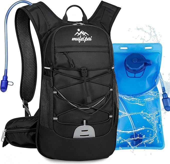 Hiking Backpack for Women & Men, Hydration Backpack with 2L Water Bladder for Running, Hiking, Cycling, Climbing, Camping, Biking (Black)