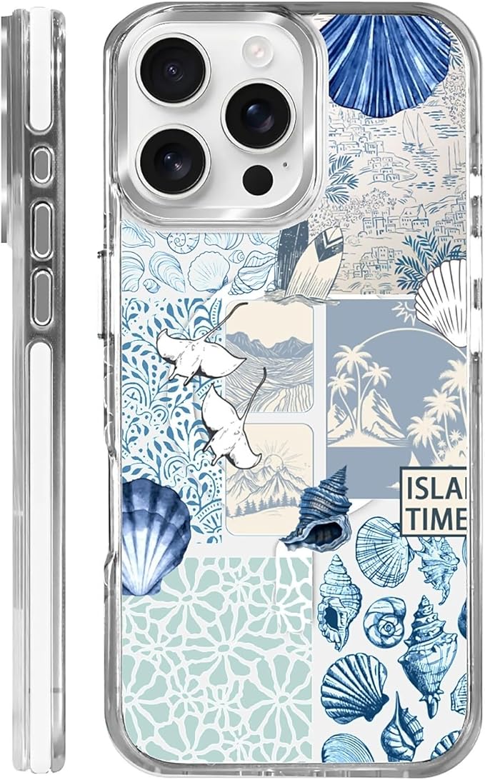 Case for iPhone 16 Pro Max,[Compatible with MagSafe],Sea Life Ocean Waves Seashell Collage Phone Case Design，for Women Girls Magnetic Clear Cover - Slim, Sleek, & Shockproof Protection