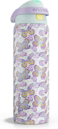 ENCOOL Leakproof Insulated Water Bottle with Straw Dual-Sip Water Bottle Bag-Safe Design for Work, Commute & Gym – Keeps Drinks Cold All Day, 32 oz, Mosaic Butterfly