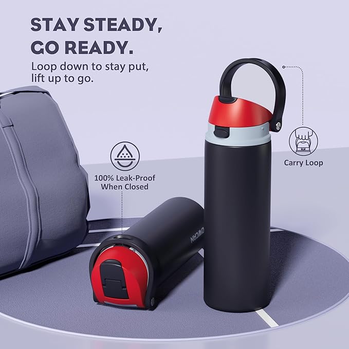 POWCAN 24 oz Stainless Steel Water Bottle: 2-in-1 Push-Button Spout & Quick-Flip Straw, Leakproof, Cold 24Hrs, Fits Car Cup Holder, Insulated Vacuum Flask for Sports, Trip, School Gift (Storm Hammer)