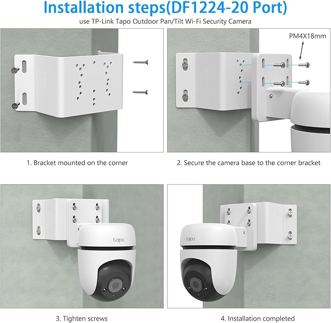 Corner Bracket for Security Camera, Metal Corner Mount Compatible with TP-Link Tapo Outdoor Pan/Tilt Wi-Fi Security Cameras (C530WS/C520WS/C510W/C500/C501GW/TC40/TC41/TC40GW/C51A/C52A（White）