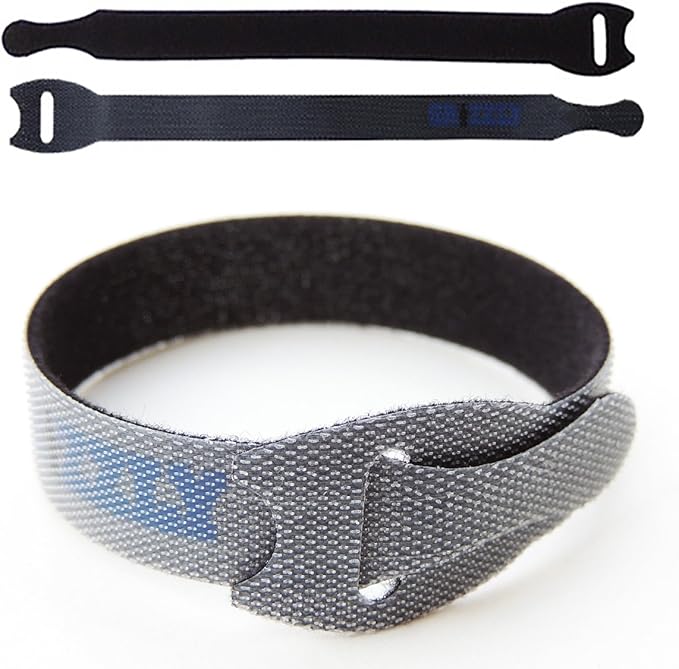 Officewerks Reusable Fastening Cable Straps and Ties, Variety Sizes (8"-12"-15"-20") Assorted 12 Pack, Black Nylon, Adjustable Multi-Purpose Hook and Loop Cinch Straps