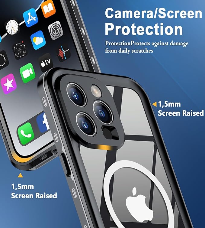 for iPhone 15 Pro Max Case Waterproof | Shockproof Dust Proof Phone Case Cover with Screen Protector for iPhone 15 Promax - Clear