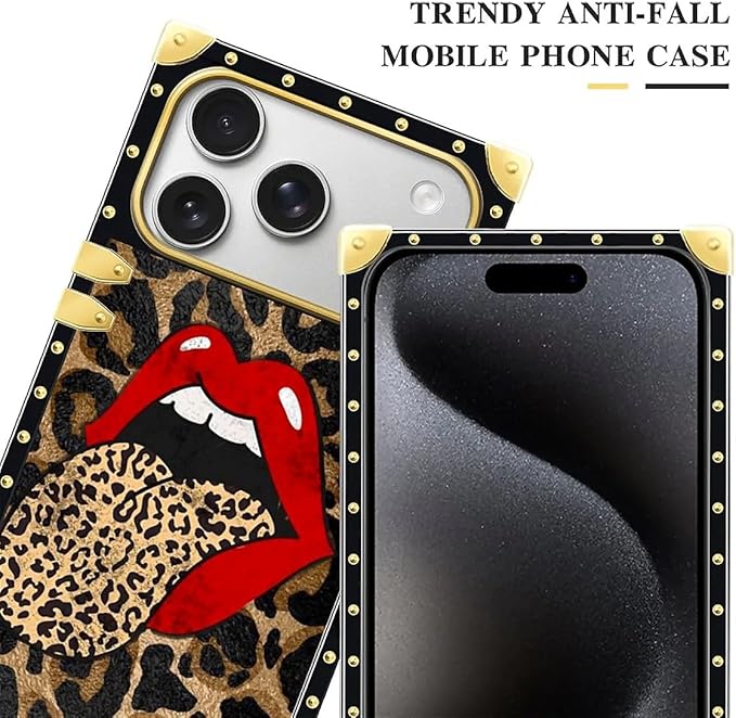 for iPhone 17 Pro Max Case Luxury Golden Decoration for Girl Women Soft TPU Shockproof Protective Hard PC Back for iPhone 17 Pro Max Crazy Pattern Brown Leopard Print Mouth