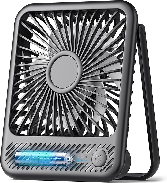 Koonie Battery Operated Desk Fan, 5'' Small USB Portable Fan with Max. 11h Runtime, Strong Wind, 180° Tilt Folding and 3 Speeds Adjustable, Ultra Quiet for Office Travel Camping Bedroom