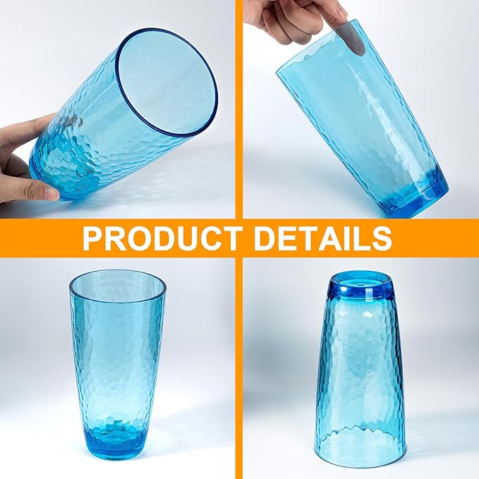 KOXIN-KARLU Hammered 26-ounce Plastic Tumbler Acrylic Glasses, set of 12 Multicolor