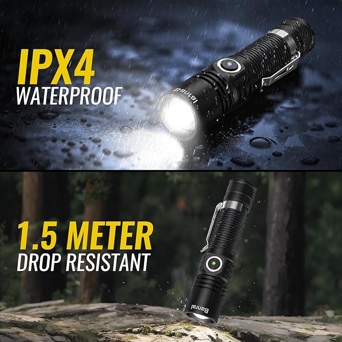 Banral Rechargeable Tactical Flashlights, High Lumens Small Mini USB-C LED Flashlight, Compact EDC Flash Light, 4 Modes&Memory Function, Waterproof Pocket Lights for Home,Camping,Emergency,Car,Hiking