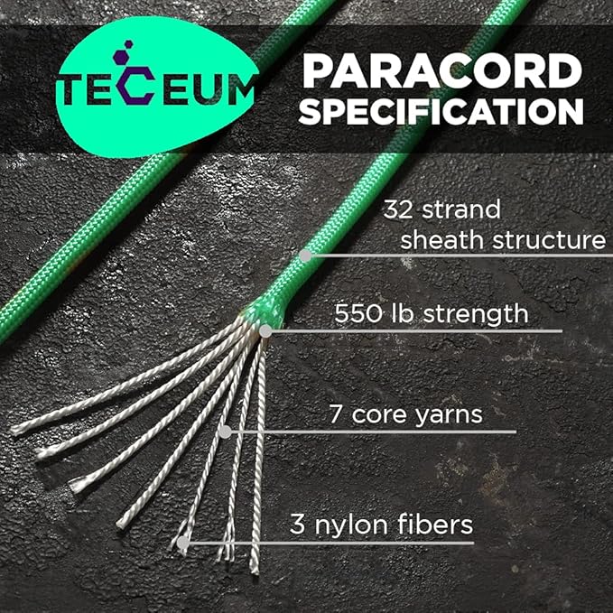 TECEUM Reflective Paracord Rope 1000 – 1000ft/200ft/100ft/50ft – 40+ Colors – Glow in The Dark – para Cord – Utility Rope for Survival, Hunting & Camping Gear – Nylon String, Camping Rope, Tent Cord