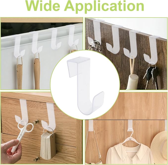 10PCS Over Cabinet Door Hooks Plastic Over The Door Single Hooks Space-Saving Hanger Extender Clips Multi-Purpose Hooks for Kitchen Bathroom Bedroom (Transparent)