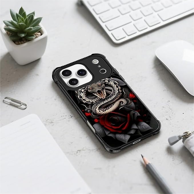 for iPhone 17 Pro Case,for MagSafe Graphic Design for Girl Boy Soft Silicone Hard Acrylic Shock Protection Designed for iPhone 17 Pro Entwined Rose Snake Pattern