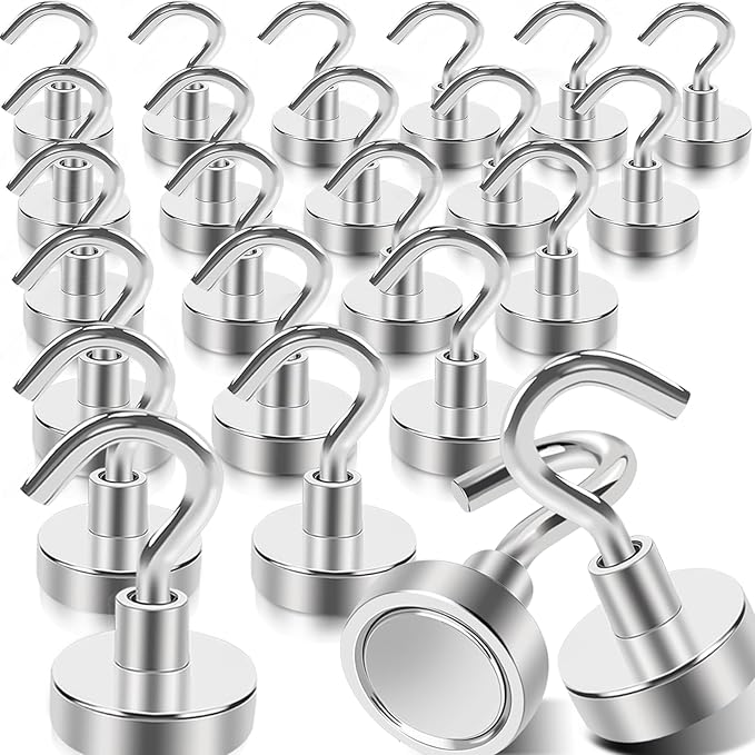 20Pack Magnetic Hooks, 35lb+ Strong Magnetic Hooks Heavy Duty Rare Earth Neodymium Magnets with Hooks for Hanging, Heavy Duty Hooks Magnetic for Cruise Cabins Camping Kitchen Fridge Classroom Office