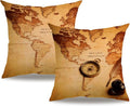7COLORROOM Set of 2 Vintage World Map Pillow Covers Navigation Compass Square Decorative Throw Pillow Case Cotton Linen Cushion Cover 18”X 18” for Home Sofa Bedding Decoration (Brown map)