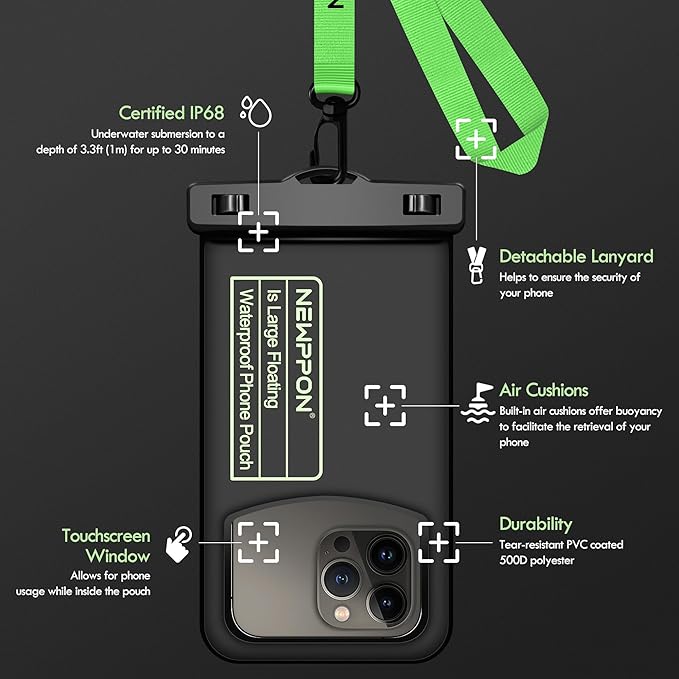 Floating Waterproof Cell Phone Pouch - 2 Pack Float Clear Cellphone Holder Protector with Lanyard - Universal Floatable Water Proof Dry Bag for iPhone Samsung Galaxy for Beach Swimming Pool