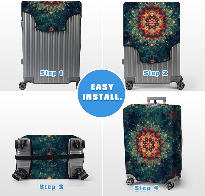 Luggage Cover Protector for 22-24 Inch Suitcases, TSA Approved Elastic Travel Suitcase Covers, Anti-Scratch Washable Luggage Sleeve for Carry On & Checked Bags, Mandala