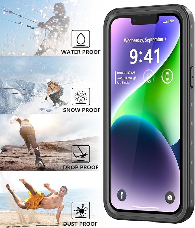 Protebox for iPhone 14 Waterproof Case with Built-in Screen Protector, Shockproof Dustproof Full Body Protective IP68 Waterproof Phone Case for iPhone 14 6.1 inch (Black/Clear)