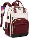 Laptop Backpack for Women Work Bag - 15.6 inch Travel Backpack Purse with USB Charger College Bookbag Waterproof Cute Casual Daypack Business Computer Backpacks for Teacher Nurse Beige Wine Red