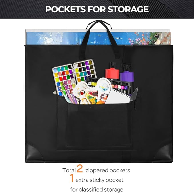 Nicpro Large Size Art Portfolio Case, Artist Portfolio Tote Bag with Leather Corners & Side Widening, Waterproof Storage Portfolio Folder with 3 Pockets for 24'' x 36'' Poster Canvas Sketching Drawing