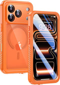 Lanhiem Magnetic for iPhone 17 Pro Max Case Waterproof, Built in Screen Protector & Camera Protection, [Compatible with MagSafe] Full Body Dustproof Heavy Duty Rugged Phone Case 6.9'' (Orange)