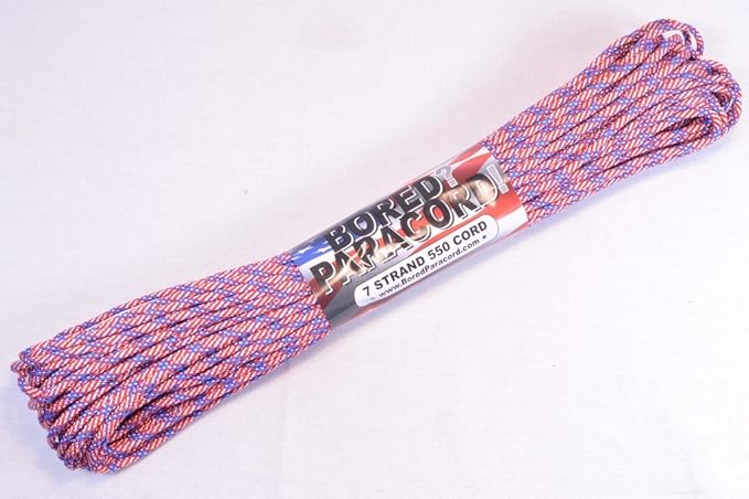 BORED? PARACORD! 550 lb Paracord – Ideal for Crafting, DIY Projects, Camping, Military & Active Outdoors – 300+ Colors – Tactical Parachute Cord Type III – Strong - Stars and Stripes 50 Feet