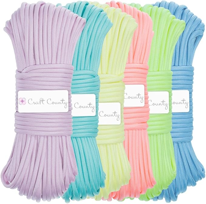 Craft County Glow in The Dark Zesty 21 Strand Luminous 550 Paracord – for DIY Bracelets, Lanyards, and Jewelry (Pink, 10 Feet)