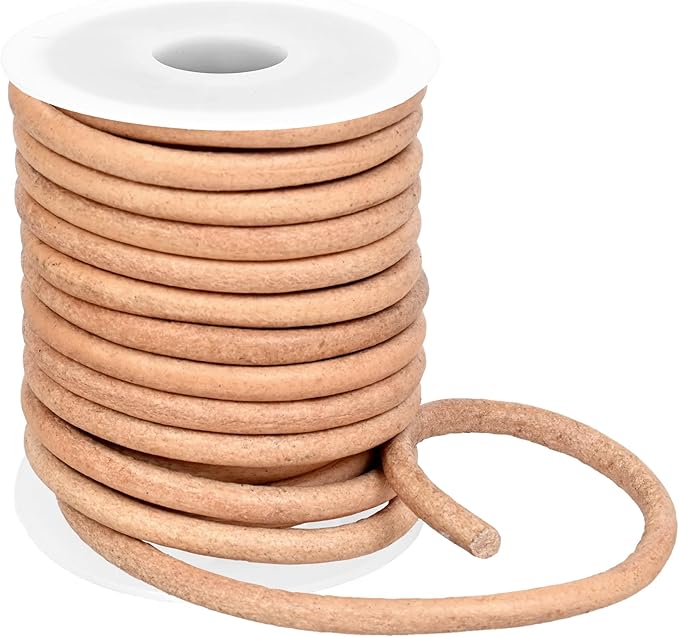 GENIQUE Real/Genuine Round Leather String Cord for Necklace, Bracelets, Jewellery, Braiding (Natural Distressed, 4mm)