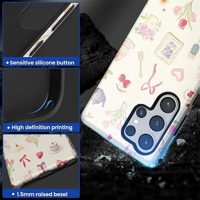for Samsung Galaxy S25 Ultra Case,HL2 Aesthetic Bow Preppy Collage Hybrid 2 Layer Hard Shell Silicone Protective Pattern Design Case