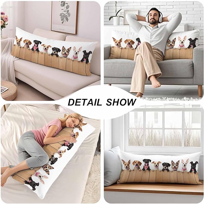 Dog Rectangle Body Pillow Covers Cute Puppy Dogs 20"X54" Couch Body Pillow Pillowcase Decorative Body Pillows Bed Pillow Cushion Covers for Home Sofa Car Shop Office