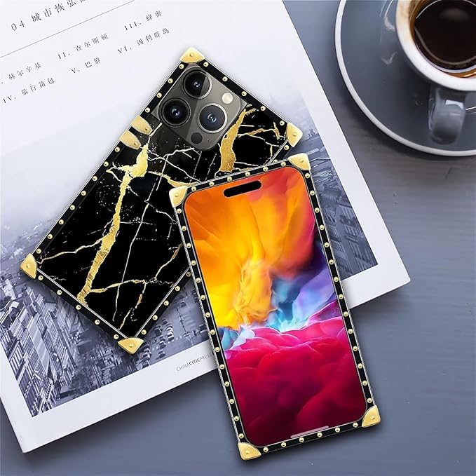Compatible with iPhone 15 Pro Max Case, Black Gold Marble Nature Luxury Golden Decoration for Girl Women Soft TPU Shockproof Protective Hard PC Back for iPhone 15 Pro Max