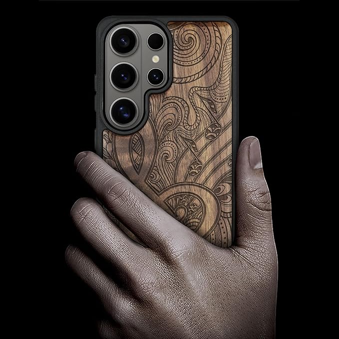 Carveit Magnetic Wooden Case for Samsung Galaxy S26 Ultra Case 2026, TPU Shockproof Cover & Wood Artisan Engraved, Compatible with MagSafe Wireless Chargers (Zen Doodle Treble Clef) Walnut