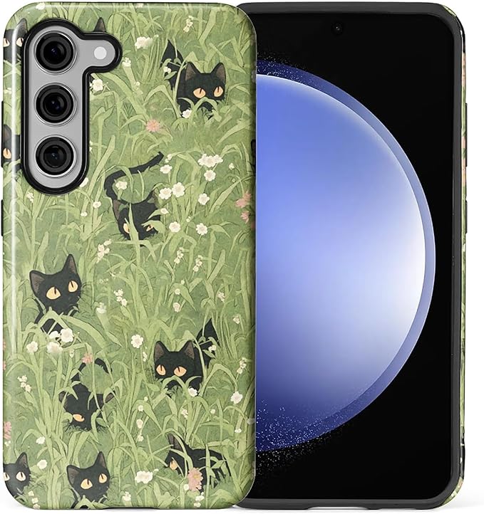 for Samsung Galaxy S23 Plus Case,HL2 Grass Cat Hybrid 2 Layer Hard Shell Silicone Protective Pattern Design Case