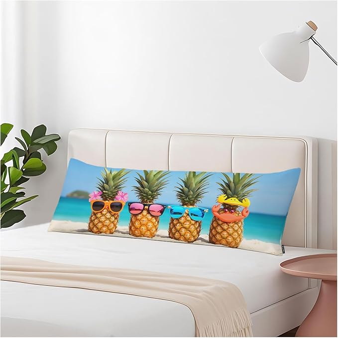 Pineapple Decorative Home Pillow Covers, Beach Pineapples Long Body Pillow Cover Sleeper Pillow Cushion Cover Bedding Body Pillowcase for Man Woman Sofa Patio Shop 20x54 Inch