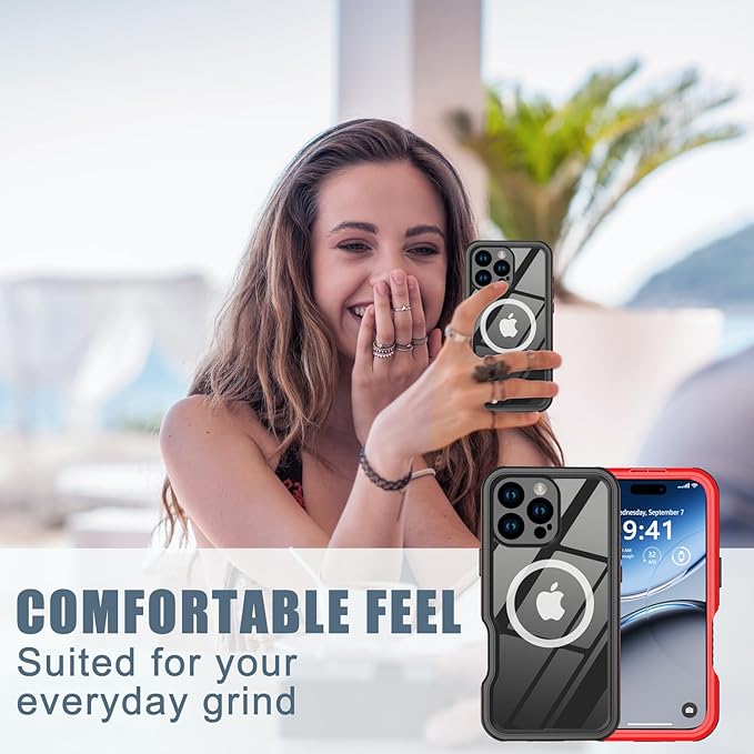 for iPhone 16 Pro Max Case Waterproof, [Shockproof] [Dustproof] [IP68 Waterproof] Full-Body Hard Case Built-in [Lens Screen Protection] for Diving Case (Red, for iPhone 16 Por Max 6.9in)