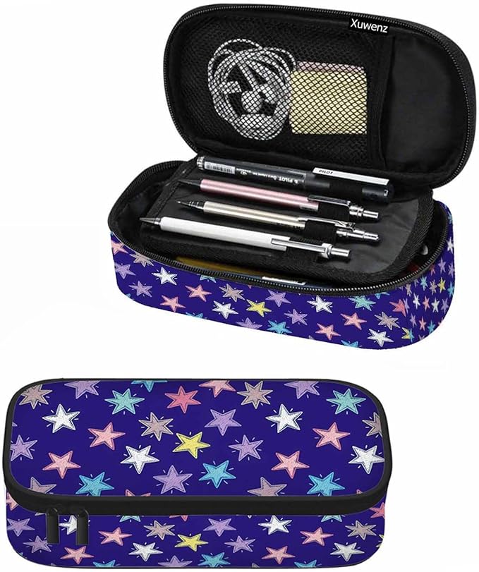 Colorful Stars Pencil Case Woven Stars Purple Blue Red Pencil Bag Pouch Box Organizer for College School Students Boy Girl