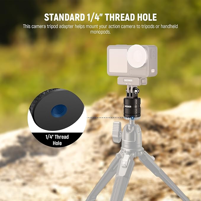 NEEWER Action Camera Tripod Mount Adapter Compatible with GoPro Hero 13 Go Pro 12 11 10 9 Black DJI Osmo Action 5 Pro 4 3, 360° Swivel 1/4"-20 to 3 Prong Mount for Standard 1/4 Accessories, GP-89